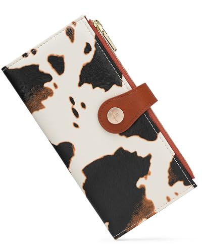 Cow Women's Slim Wallet,Thin RFID Card Holder with Zipper Pocket - color: Brown Cow, size: Bifold