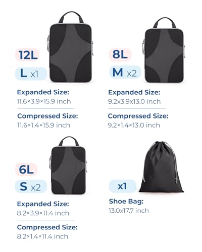 Bagsmart Compression Packing Cubes, Travel Bag Cruise Ship Essentials - color: Black
