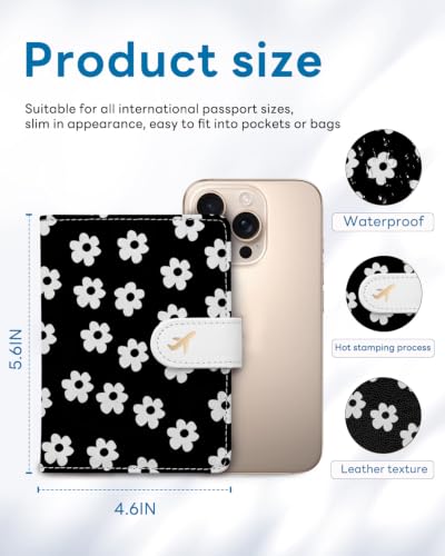 RFID Passport Holder with Tracker Slot, Leather Travel Wallet - color: Daisy
