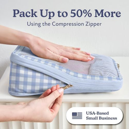 Vandel Space-Saving Compression Packing Cubes for Women 4-Pack Compressible - color: 1. Blue Gingham, size: 4 Pack (Compression)