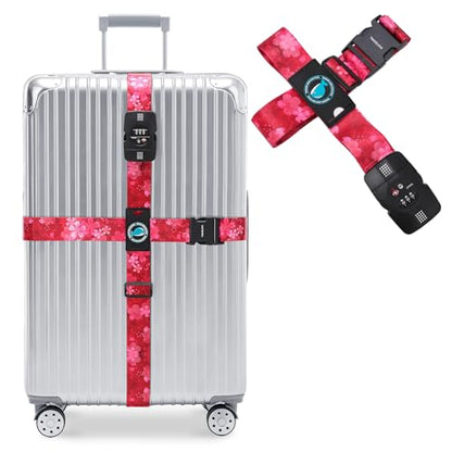 Travelkin Luggage Straps TSA Approved, Suitcase Straps with TSA Lock - color: Sakura