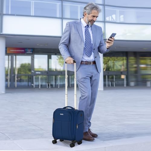HanTrip 16 Inch Underseat Small Carry On Luggage with Spinner Wheels, Blue - color: Blue