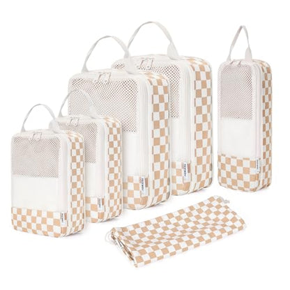 Narwey Compression Packing Cubes for Travel, Cute Luggage Organizer Bags - color: Z-Light Checkerboard