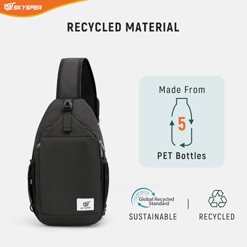 SKYSPER Sling Bag RFID Cross Body Bag Recycled Crossbody Backpack Travel Daypack - color: Black