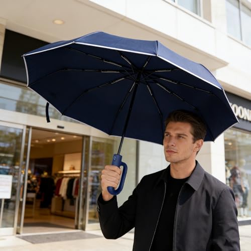 MRTLLOA Compact Travel Umbrella, 10 Ribs Windproof UV Protection - color: Navy Blue