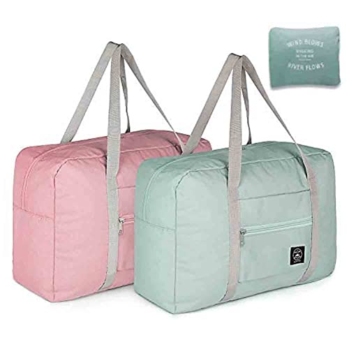 Foldable Travel Duffel Bag (2 Pack), For Spirit Airlines, Weekender Overnight Bag, Tote Carry on Luggage Sport Duffle Weekender Overnight for Women and Girls (Pink Blue) - color: 2Pack -Pink Blue