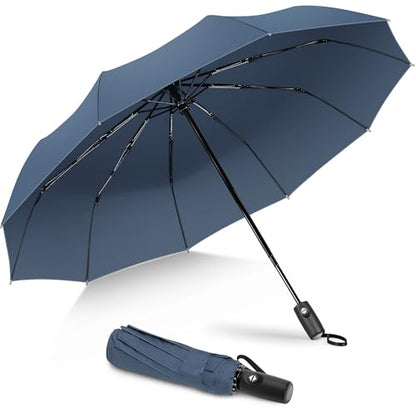 ZOMAKE Travel Umbrella Compact - 10 Ribs Portable Collapsible Umbrellas for Rain Windproof - Paraguas Automatic Small Folding Umbrella Lightweight Packable Umbrella for Women Men - color: Grey Blue