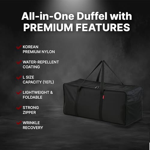 Plago Professional Quality Large Nylon Duffel Bag – Lightweight, Foldable, Water-Repellent Cargo Bag for Travel & Camping, Folding Bike, Tent, Mattress, Blankets, and Closet Storage - size: 107L (32.7"x17"x12.2")
