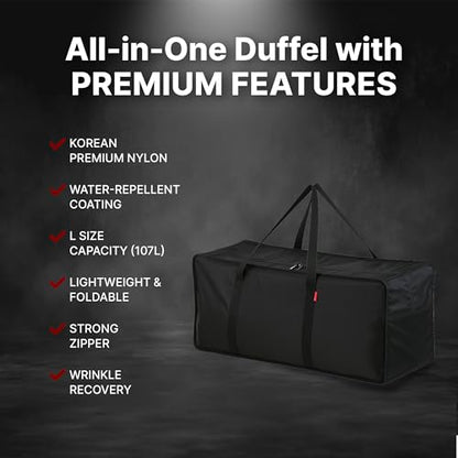 Plago Professional Quality Large Nylon Duffel Bag – Lightweight, Foldable, Water-Repellent Cargo Bag for Travel & Camping, Folding Bike, Tent, Mattress, Blankets, and Closet Storage - size: 107L (32.7"x17"x12.2")