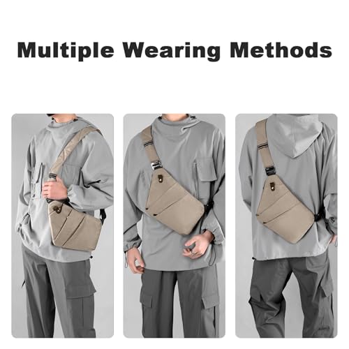 Anti Theft Travel Bag Sling Cross-body Bag Large Capacity - color: Khaki, style: Right Shoulder