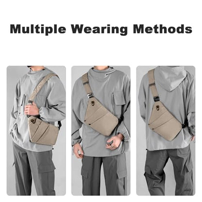 Anti Theft Travel Bag Sling Cross-body Bag Large Capacity - color: Khaki, style: Right Shoulder