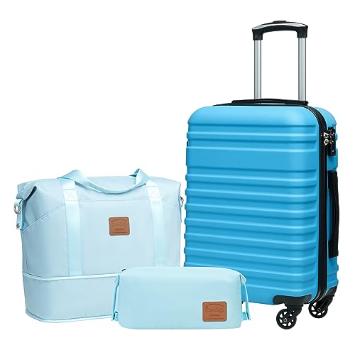 Coolife Luggage Set Hardside Suitcase,3 piece,Sky Blue(DB/TB/20) - color: Sky Blue, size: 3 piece set (DB/TB/20)