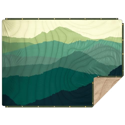 Large Camping Blanket with Sherpa Lining 78"x 56" - color: Green Mountain, size: 78 x 56 inches-Sherpa