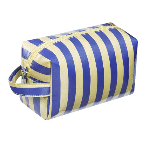 PVC Striped Clear Coated Waterproof Makeup Bag(12Blue Beige) - color: 12Blue Beige