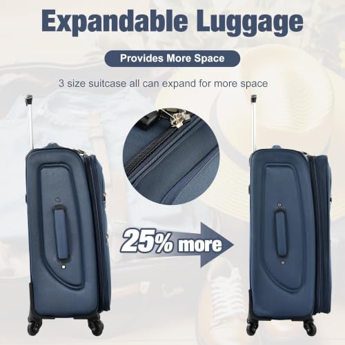 Softside Luggage Set 22/26/30", Expandable, TSA Lock, Spinner, Duffel(Dark Blue) - color: Dark Blue