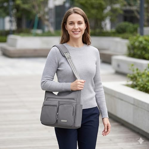 MHCNLL Anti Theft Crossbody Bag for Women, Waterproof Nylon Travel Purse - color: Grey
