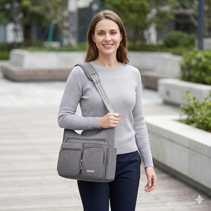 MHCNLL Anti Theft Crossbody Bag for Women, Waterproof Nylon Travel Purse - color: Grey