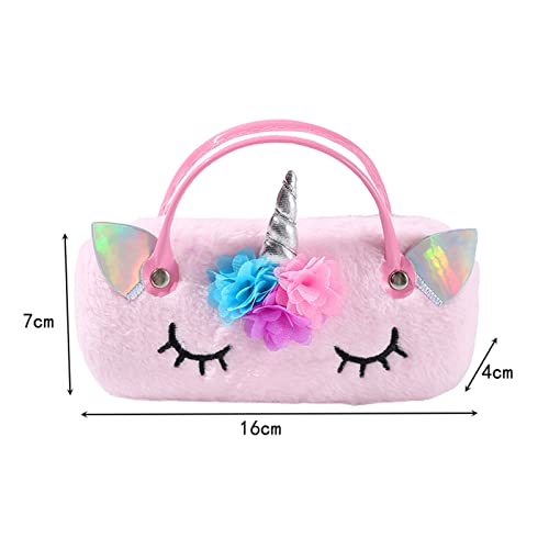 Hifot Plush Hard Eyeglass Case, Makeup Storage Bag Portable Sunglasses Pouch Hard Shell with Handle - color: Pink