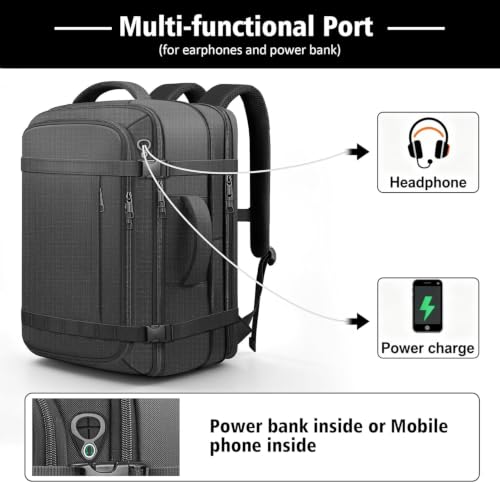 Roomy Carry On Backpack, Expandable Large Capacity Travel Backpack 1-7 Days - color: Black, size: 18.4inch (22"x14"x5.5")