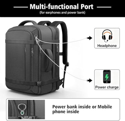Roomy Carry On Backpack, Expandable Large Capacity Travel Backpack 1-7 Days - color: Black, size: 18.4inch (22"x14"x5.5")