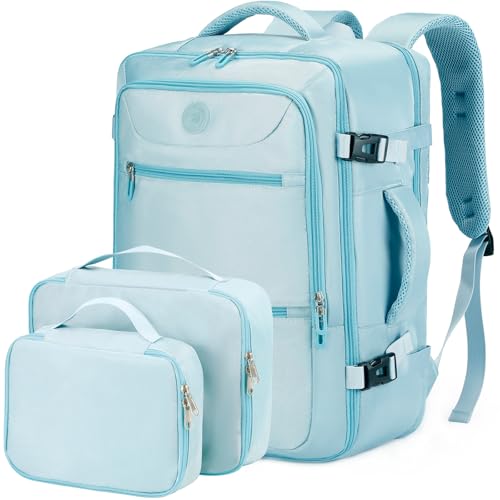 SHRRADOO Travel Backpackfor Women Men, with Storage Cosmetic Bag Set 3pcs - color: Light Blue
