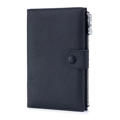 Genuine Leather RFID Blocking Passport Holder Wallet, Multi-Functional Travel Document Organizer with Zipper Pocket, Includes SIM Card Ejector Pin (Black) - color: Black