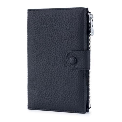 Genuine Leather RFID Blocking Passport Holder Wallet, Multi-Functional Travel Document Organizer with Zipper Pocket, Includes SIM Card Ejector Pin (Black) - color: Black