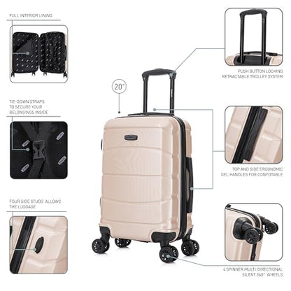 DUKAP SENSE 20-Inch Carry-On Hardside Spinner Luggage Durable Champagne - color: Champagne, size: 20 Inch, style: Sense Single