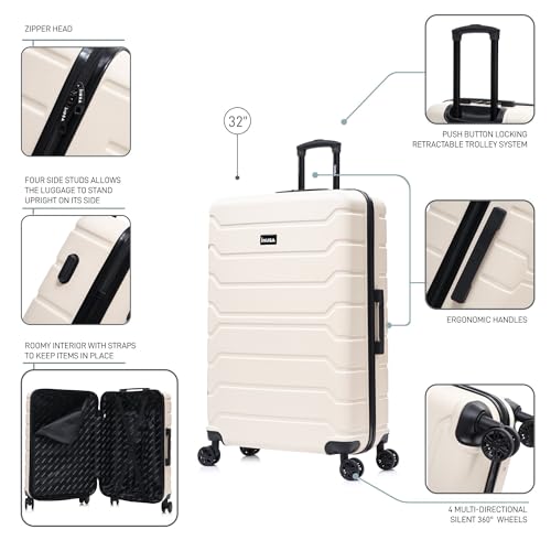 InUSA TREND Luggage with Spinner Wheels | Durable lightweight Hardside Suitcase, Travel Bag with Handle and Trolley | 32-inch Extra-Large Checked luggage | Sand - color: Sand, size: 32 Inch
