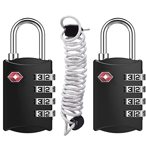 ZHEGE TSA Luggage Lock for Train Travel, 26"L × 0.1"D Cable (2 Pack, Black) - color: Black, 2Pack