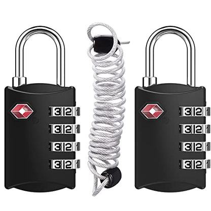 ZHEGE TSA Luggage Lock for Train Travel, 26"L × 0.1"D Cable (2 Pack, Black) - color: Black, 2Pack