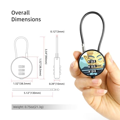 Small Combination Padlock with 5.12 Inch Steel Cable, 3 Digit Combination Lock for Locker, Luggage, Backpack, Mini Combo Padlock, Short Cable Lock with Code for Suitcase, Cabinet, Toolbox - color: Gold Mask+Gold Mask, 2-Pack