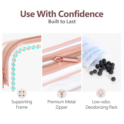 PACKISM TSA Approved Toiletry Bag - Clear Makeup Bag for Travel, Rose Pink - color: Active Rose Pink, size: Medium Set (Standard)