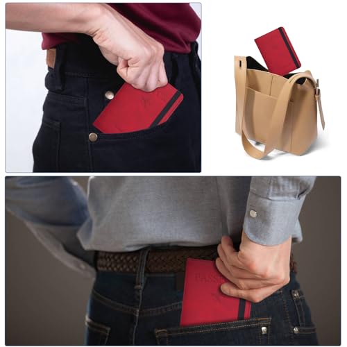 KAOBAN RFID Blocking Passport Holder & Boarding Pass Travel Wallet - color: Red
