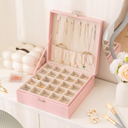 Frebeauty 50 Grid Earring Holder Organizer,2 Layer Jewelry Box for Women - color: Pink