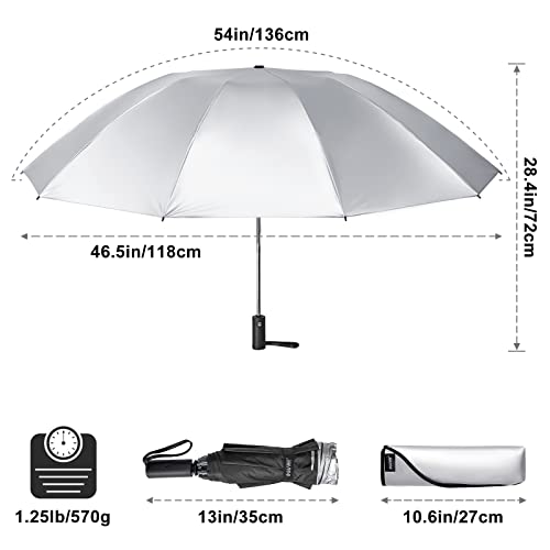 G4Free UPF 50+ UV Protection 54 Inch Large Reverse Portable Travel Umbrella - color: UV-Black/Silver