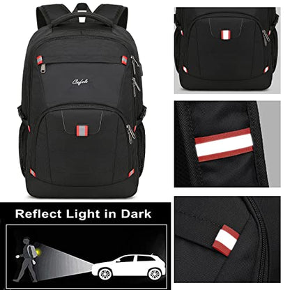 CAFELE 17.3 inch Laptop Backpack,Large Backpack Computer Bookbag Rucksack with USB Charging Port,Water Resistant Sturdy Backpack for Business College School Travel,Men Women Casual Daypack,Black - color: Black
