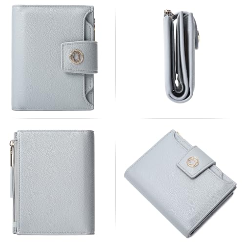 FOXLOVER Small Wallet for Women Soft Leather RFID Blocking Bifold Zipper Pocket Wallet Card Case Purse with ID Window - color: 01-Blue
