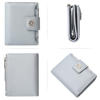 FOXLOVER Small Wallet for Women Soft Leather RFID Blocking Bifold Zipper Pocket Wallet Card Case Purse with ID Window - color: 01-Blue