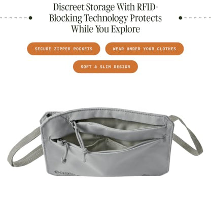 Eagle Creek Undercover RFID Neck Wallet – Lightweight Travel Security with RFID Blocking – Hidden, Adjustable Strap - color: 367 Storm Grey