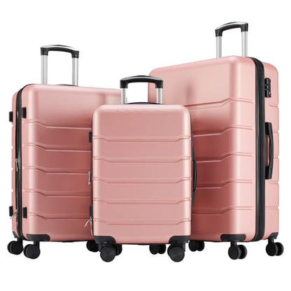 Sweetcrispy 3 Piece Luggage Set, Expandable Suitcase with Spinner Wheels - color: Pink, size: 3-Piece Set (20/24/28 Inch)