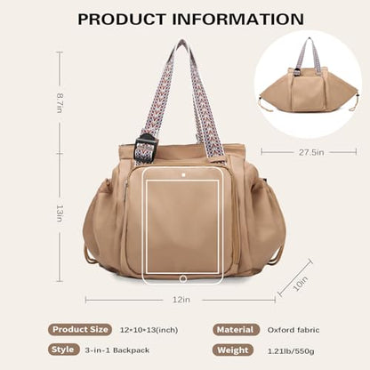 Everyday Convertible Backpack Tote Diaper Bag, 15 Pockets - color: Khaki