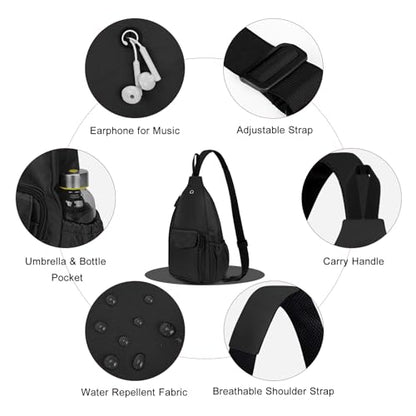 Sling Bag for Women Crossbody Chest Bag Convertible from Left to Right, Water Repellent Gym Backpack, Anit Theft - color: Black