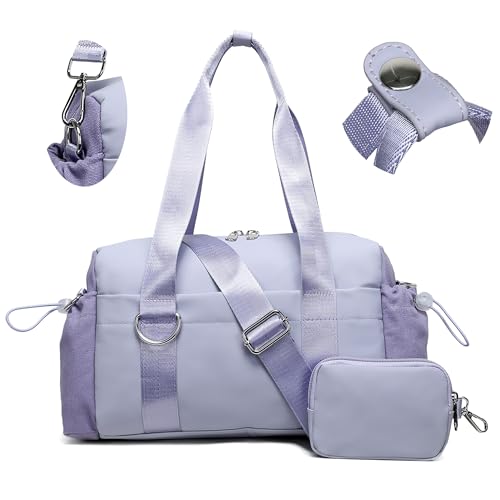 Everyday Mini Gym Bag for Women 2.0 Small Tote with Zipper Compartment Waterproof Travel Duffle Cute Handbag Workout Carry On with Removeable Shoulder Strap & Coin Wallet Easy to Clean-Lavender - color: Lavender