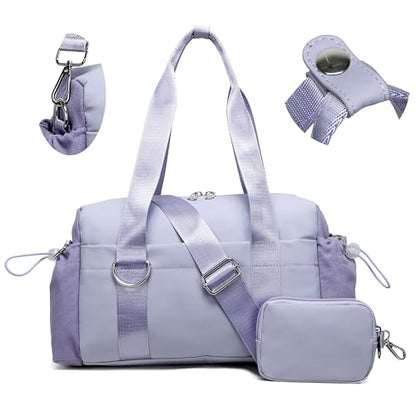 Everyday Mini Gym Bag for Women 2.0 Small Tote with Zipper Compartment Waterproof Travel Duffle Cute Handbag Workout Carry On with Removeable Shoulder Strap & Coin Wallet Easy to Clean-Lavender - color: Lavender