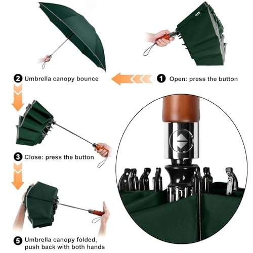 Reverse Umbrella 50 Inch Large Golf 10 Rib Auto Open Close Rain Travel - color: 07.Dark Green