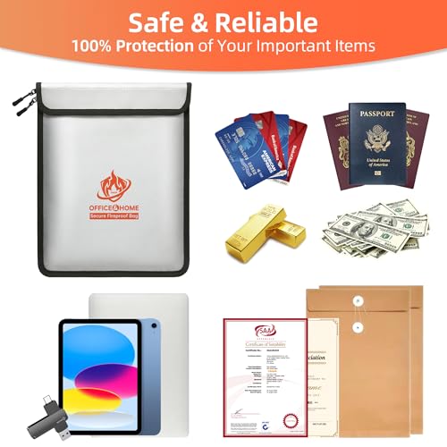 Upgraded Fireproof Document Bag (2200℉), 15”x 11” Waterproof Fireproof Money Bag for Cash with Zipper, Fireproof Safe for Home&Office, Important Document Storage Organizer for Valuables, Certificate