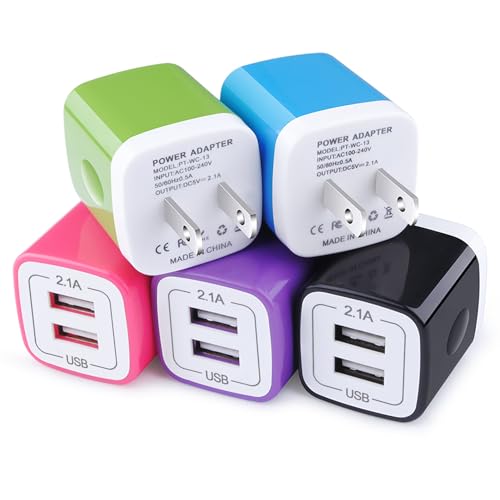 USB Wall Charger,Charging Block,5Pack 2.1A Wall Plug Power Cube USB Brick