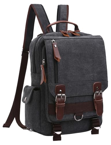 mygreen Canvas Cross Body Messenger Bag Shoulder Sling Backpack Travel Rucksack - color: Black-zipper Shoulder