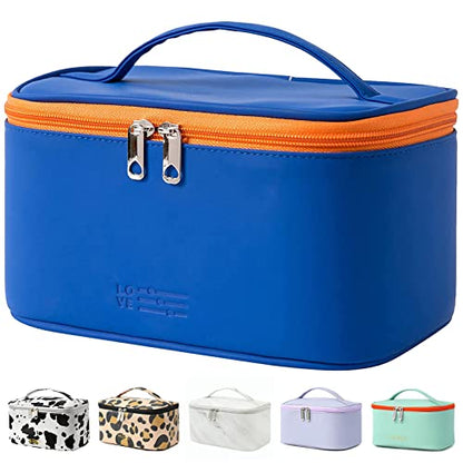 Meiyuuo Travel Makeup Bag for Women, PU Leather Cosmetic Bag, Navy Blue - color: Navy Blue